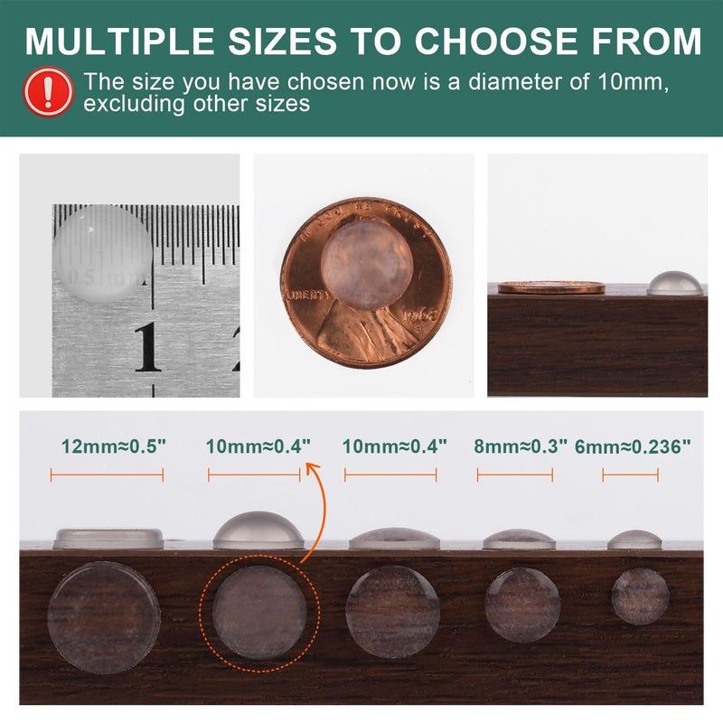 Eshanmu Clear Soft Close Drawer Cabinet Door Bumpers - 10mm4mm - Sound Dampening Adhesive Transparent Rubber Pads Feet - Surface Protection Furniture Stoppers Protector - Hemispherical Shape - 100pcs - Image 1